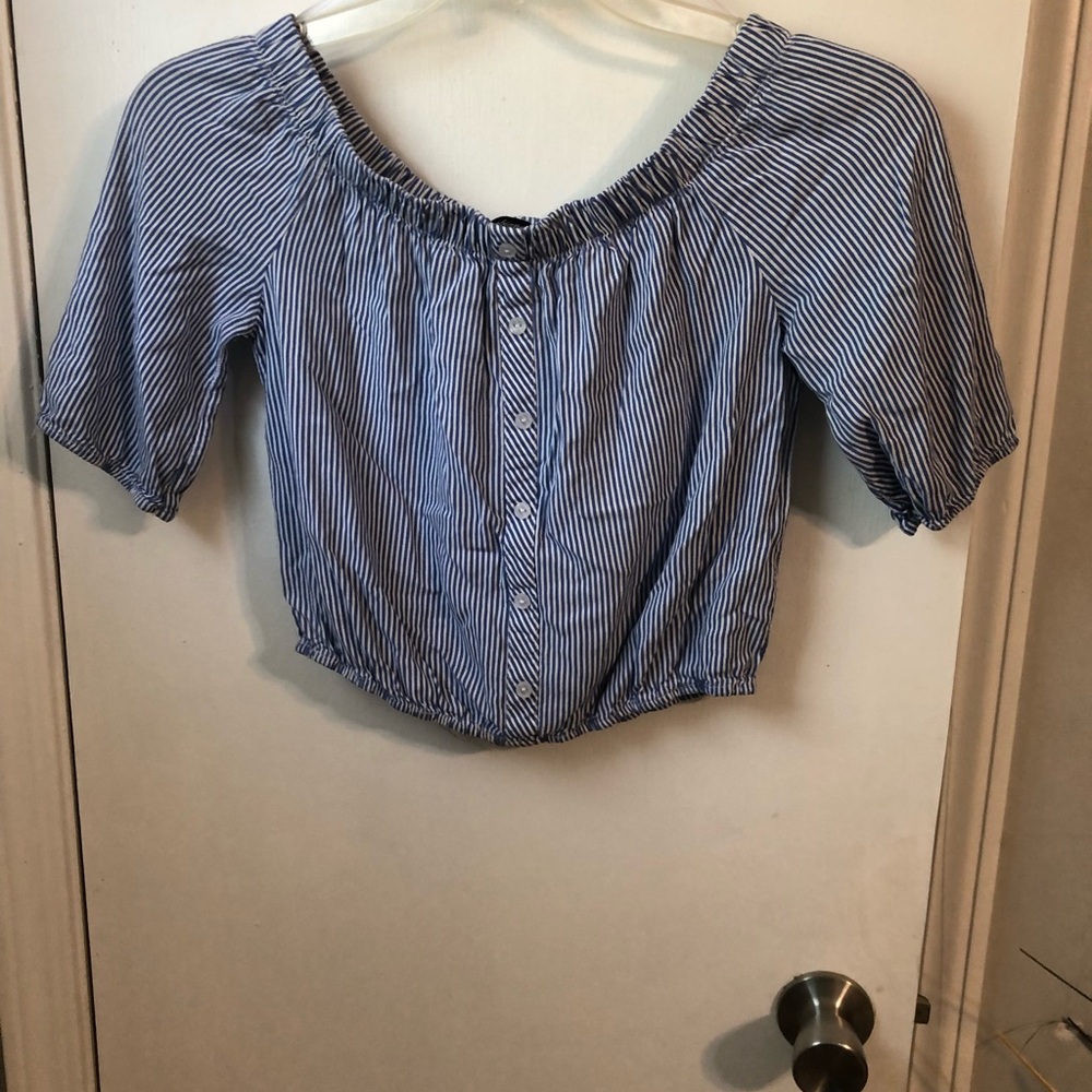 Blue and white striped crop top